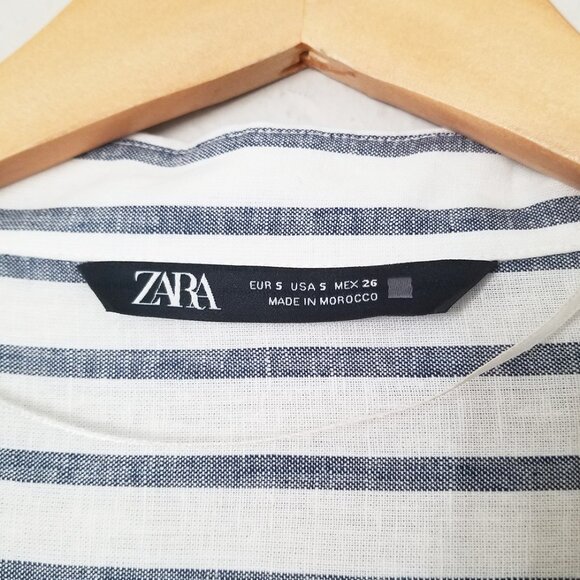 Zara Striped Linen Blend Knotted Twist Front Button Front Shirt Size S White - Picture 10 of 16